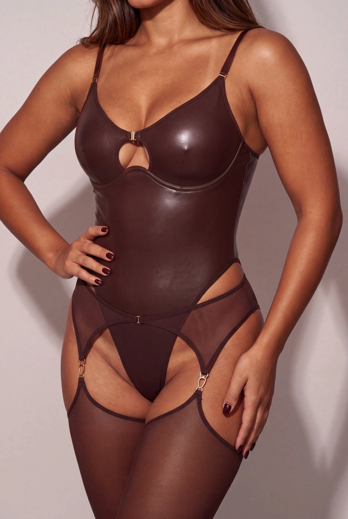 Body pour femme avec porte-jarretelles - CUIRELLE Marron - NAKED Underwear FR