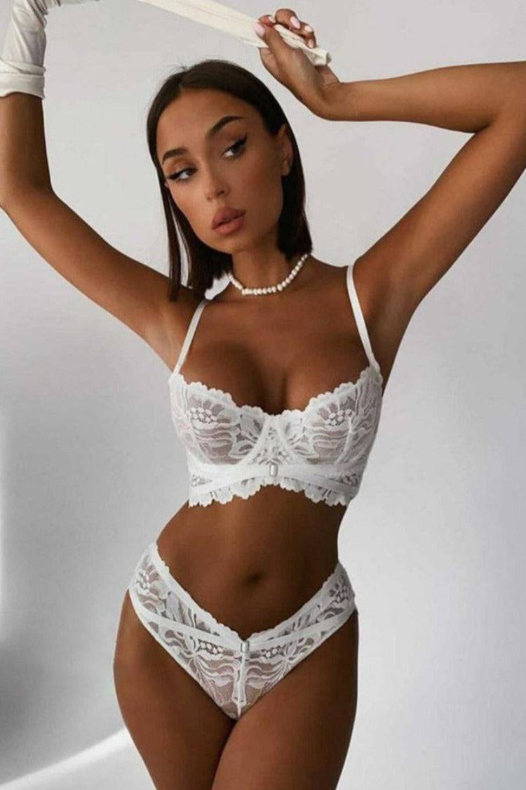 Ensemble en dentelle deux pièces - LUTHENS Blanc - NAKED Underwear FR