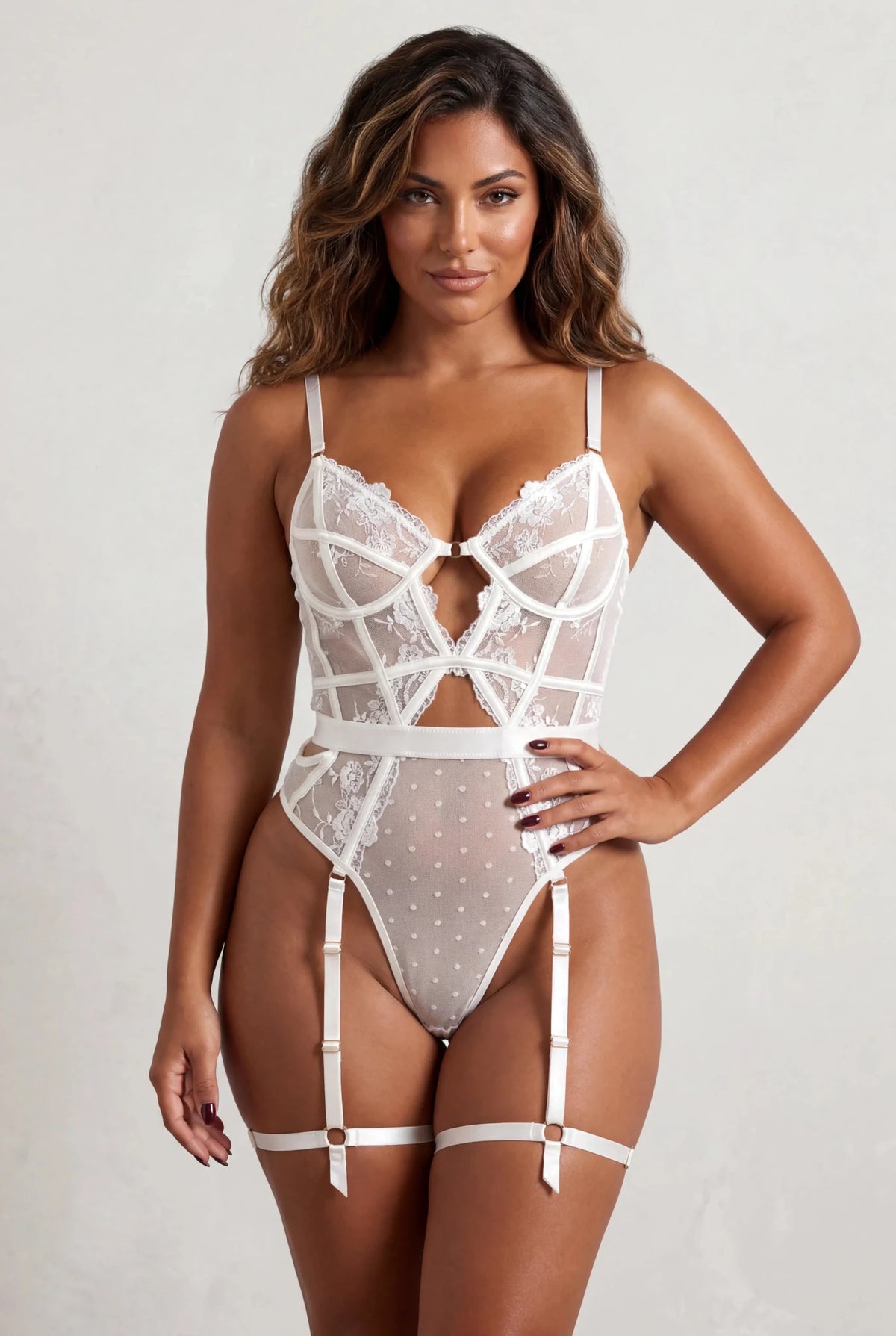 Body en dentelle avec tour de cuisses - AUDACE Blanc - NAKED Underwear FR