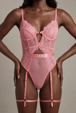 Body en dentelle avec tour de cuisses - AUDACE Rose