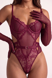 Body pour femme avec gants - VERSYA Bordowy