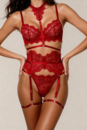 Ensemble lingerie pour femme cinq pièces - MOON Rouge