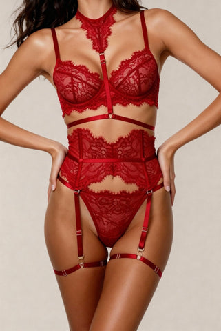 Ensemble lingerie pour femme cinq pièces - MOON Rouge