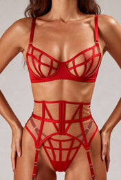 Ensemble lingerie pour femme cinq pièces - OPHELIA Rouge