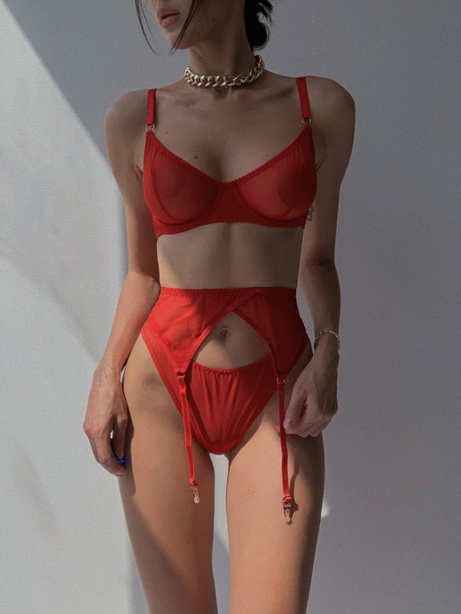 Ensemble lingerie cinq pièces - BASIC Rouge - NAKED Underwear FR